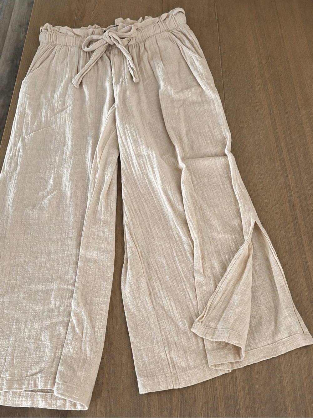 Rewash Nude Beige Wide-Leg Linen-blend Lounge Pants Women’s L